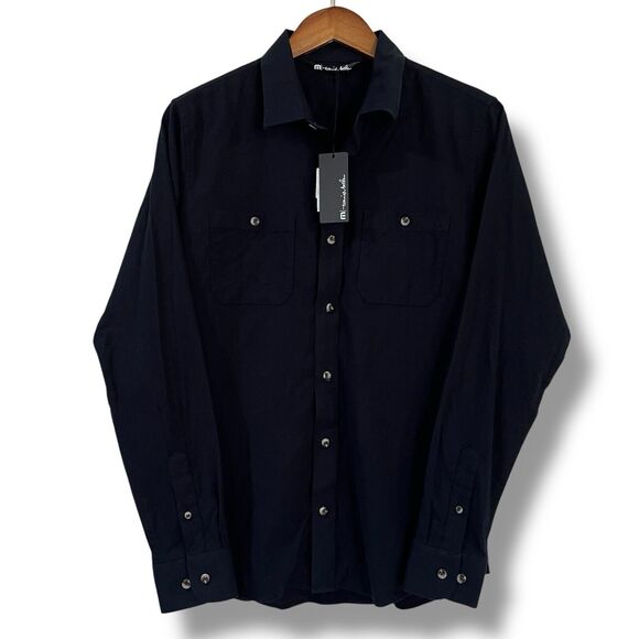 NWT Travis Mathew Mens Sz S Cloud Flannel Button Up Long Sleeve Shirt Black $140 - Picture 3 of 11